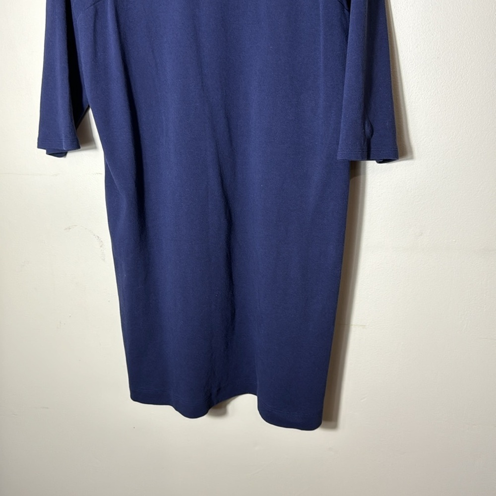 Talbots Dress XL Large Navy Blue Cream Trim Cotton 3/4 sleeves Casual Dress - Picture 7 of 8